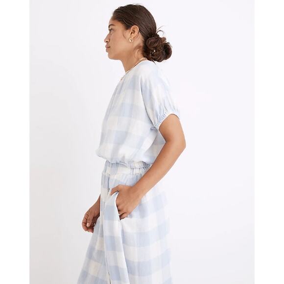 NWT Madewell Linen-Blend Michele Bubble Top in Gingham Check Blue Women's Sze XS - Picture 3 of 11